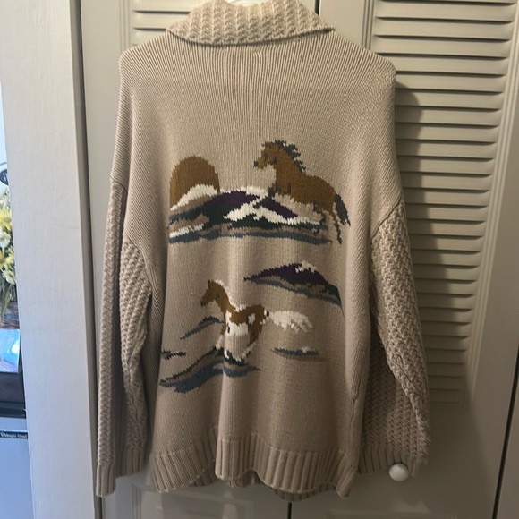 Faherty Brand Cardigan Sweater With Large Buttons. Horse Pattern on the back. - Picture 2 of 2